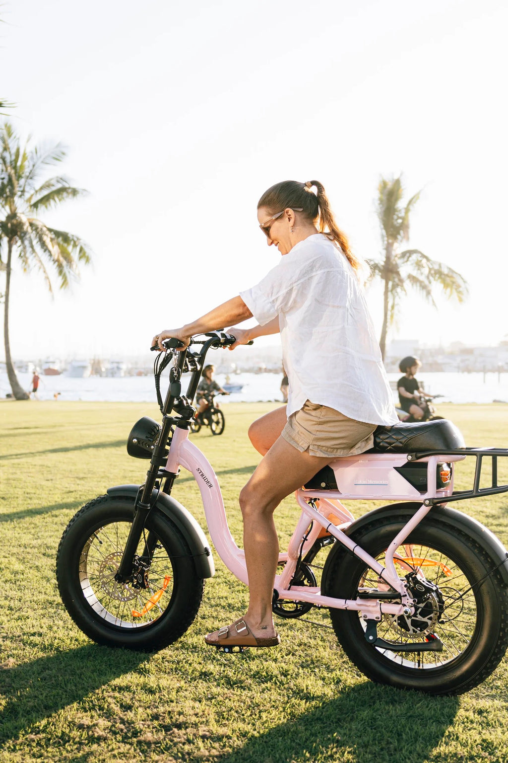 Riding The Strider step-through e-bike